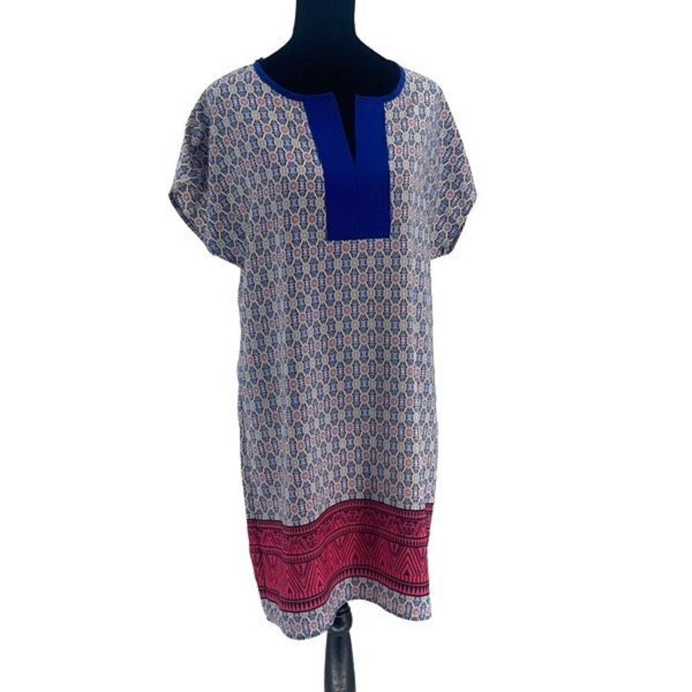 PLEIONE‎ SHIFT DRESS Small Royal Blue/Pink/Yellow Print Capped Sleeve NWT